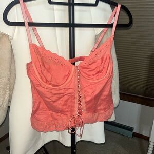 Coral Lace-Up Top